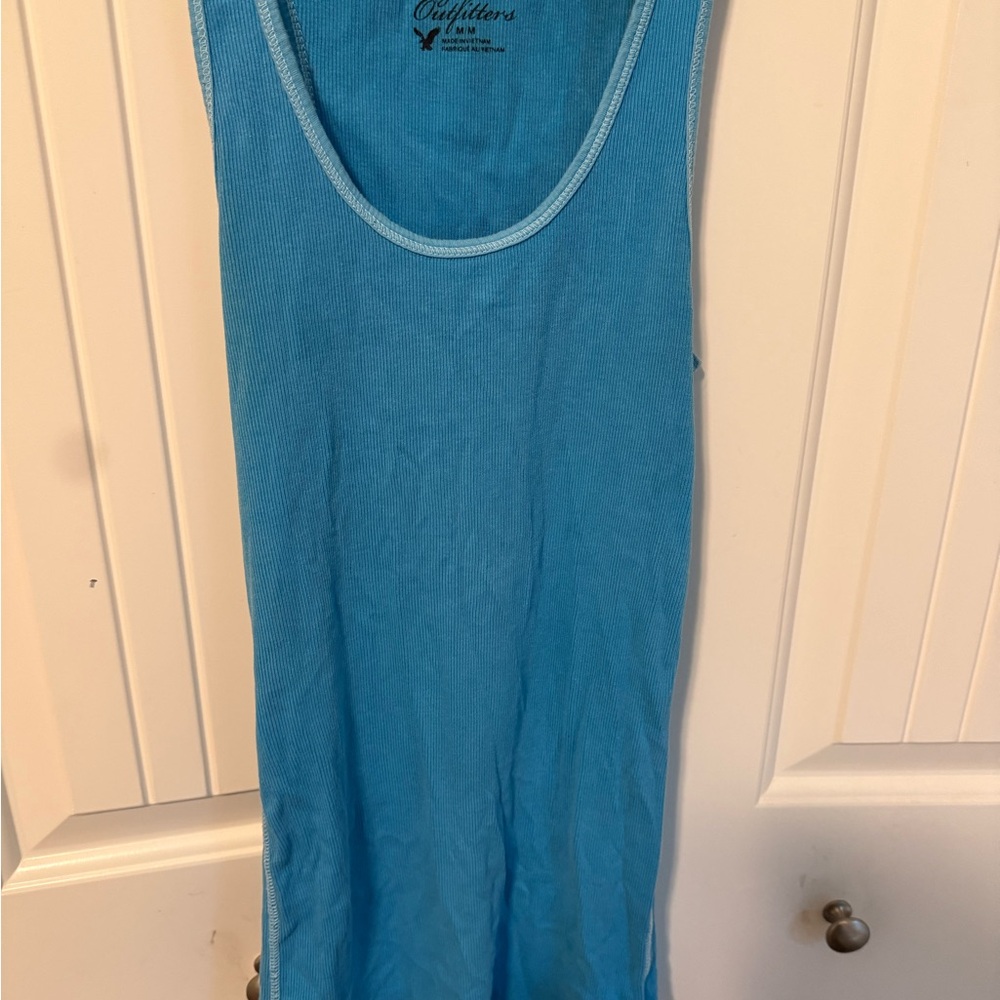 American Eagle Outfitters Blue Fitted Sleeveless Tank Top
